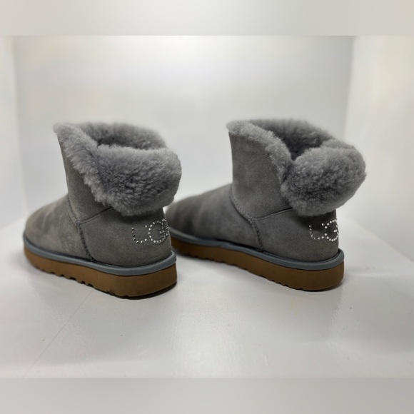 UGG Women's Classic Bling Mini Boots grey suede Swarovski crystal logos size 7 - Picture 4 of 11